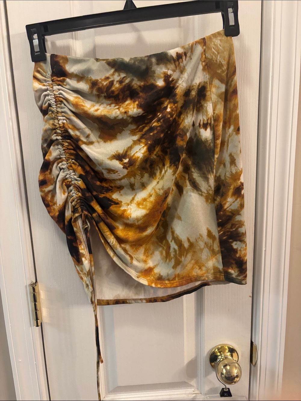 Windsor Tie-Dye Ruched Mini Skirt in Brown and Cream